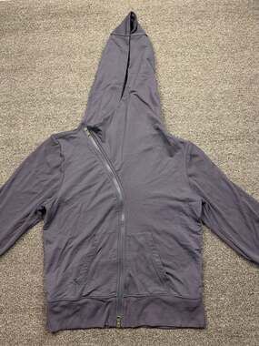 Athleta Women's S Navy Malabar Asymmetrical Zip Hoodie Ribbed Sleeve Jacket